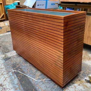 Original Design, Mahogany Mid Century Modern Planter Box with Metal liner, Tall Planter, Custom Orders Welcome, Commercial, Assembled. image 4