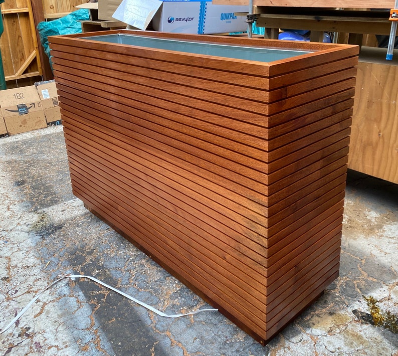 Original Design, Mahogany Mid Century Modern Planter Box with Metal liner, Tall Planter, Custom Orders Welcome, Commercial, Assembled. image 4