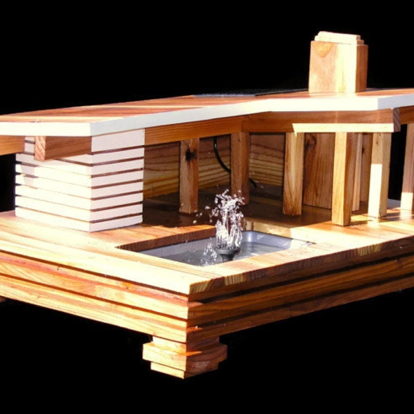 Mid Century Modern Bird Spa Resort 3.0, Solar Powered Water Feature, Contemporary, Bauhaus,Eichler, Architectural Birdhouse, Julius Shulman.