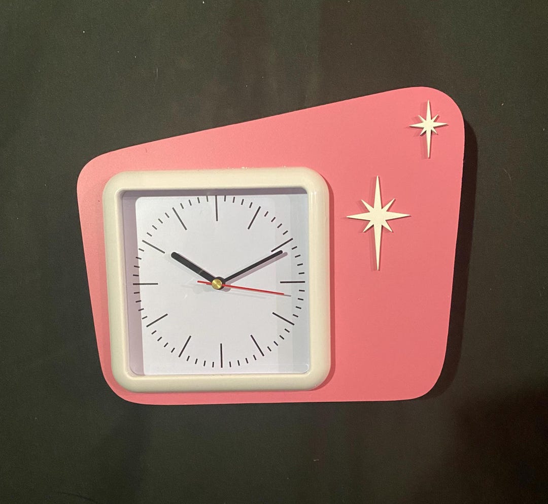 ミッドセンチュリーモダン壁掛け時計、屋内、アトミックレトロ、スター