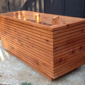 Mid Century Modern Planter in California Redwood, Slatted Planter with Metal Liner, Custom Orders Welcome, Tall Privacy Planter.