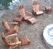 Set of 4 Modern Adirondack Chairs, 2 Ottomans and 2 end tables, Made from Reclaimed Mixed Harvest redwood 