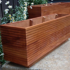 Original Design, Mahogany Mid Century Modern Planter Box with Metal liner, Tall Planter, Custom Orders Welcome, Commercial, Assembled. image 1