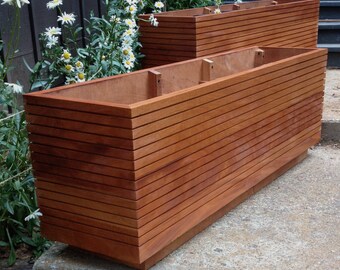 Original Design, Mahogany Mid Century Modern Planter Box with Metal liner, Tall  Planter, Custom Orders Welcome, Commercial, Assembled.