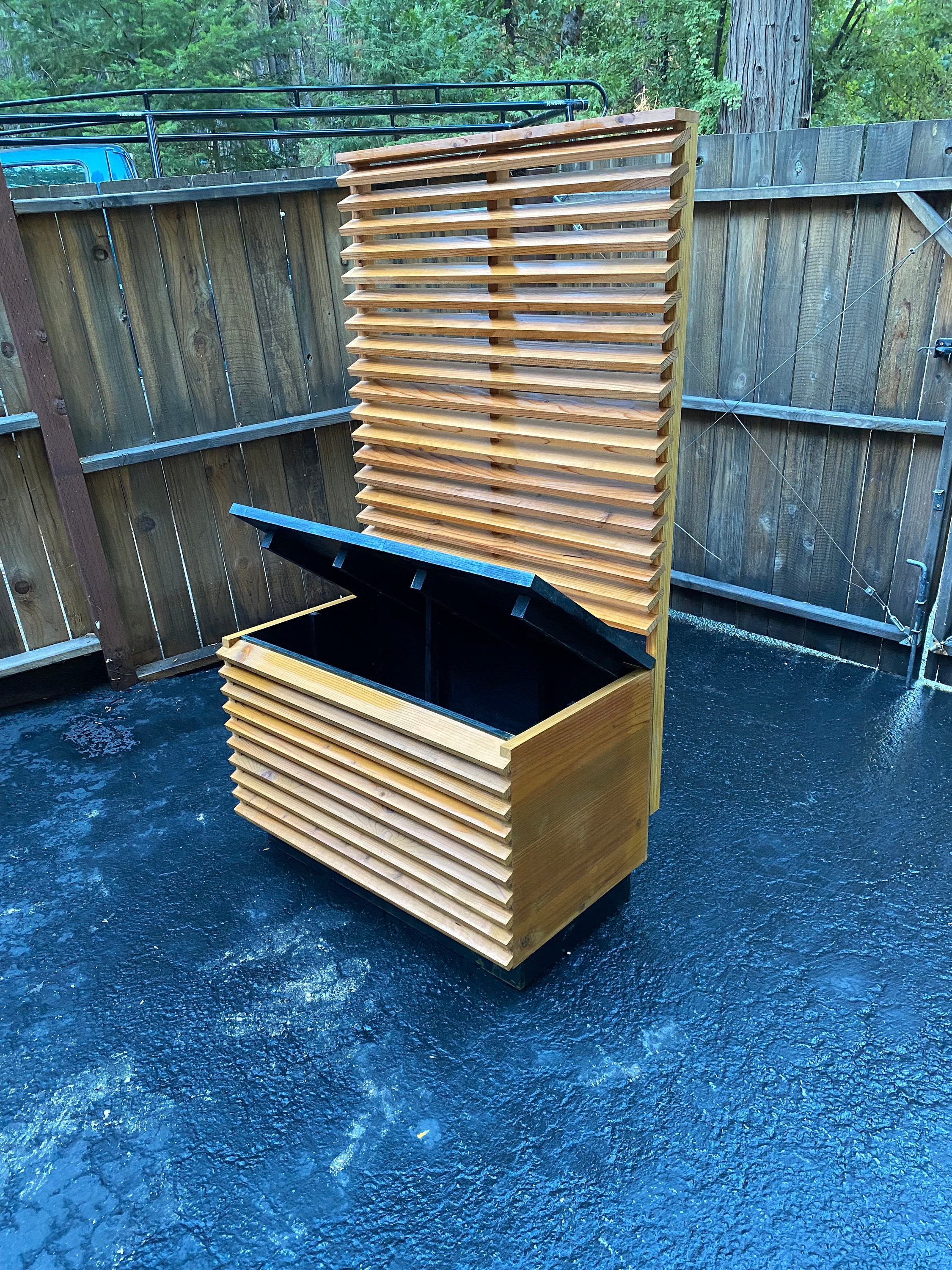 Outdoor storage 2024 bench with trellis