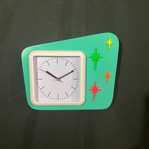 Mid Century Modern Wall Clock, Indoors, Atomic Retro, Starburst Design, Bathroom or Spa, Silent Quarts Movment