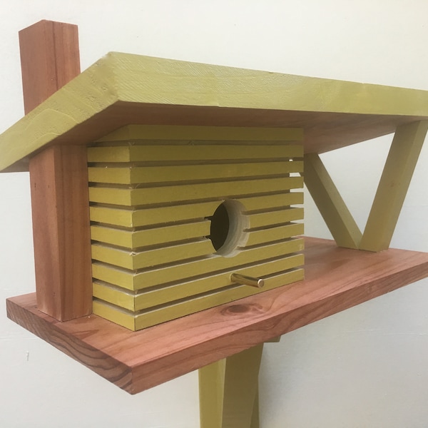 Modern Birdhouse, Mid Century Modern, Chartreuse!  Birdhouse, Urban, Cubist Birdhouse, Frank Lloyd Wright, Eichler