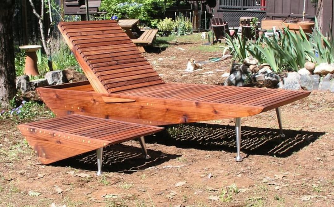 Mid Century Modern Chaise Lounge Chair. Redwood Patio Furniture