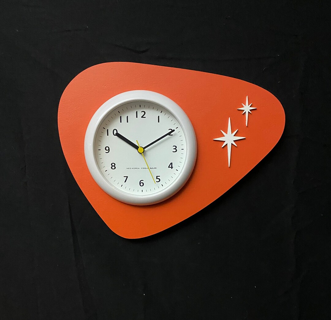 Mid Century Modern Wall Clock, Water Proof, Outdoors or Indoors, Atomic Retro, Starburst Design