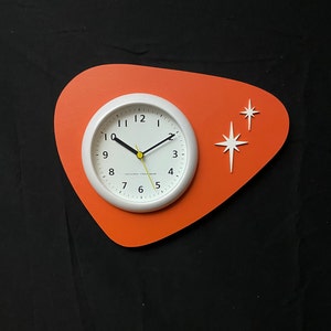 Mid Century Modern Wall Clock, Indoors, Atomic Retro, Starburst Design, Bathroom or Spa, Silent Quarts Movment