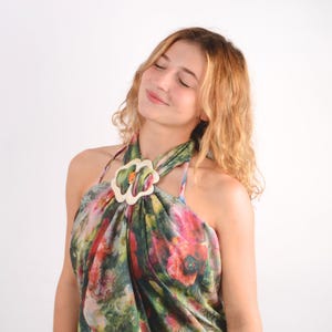 Bikini cover up, sarong wrap or pareo made with handmade ceramic scarf holder image 3