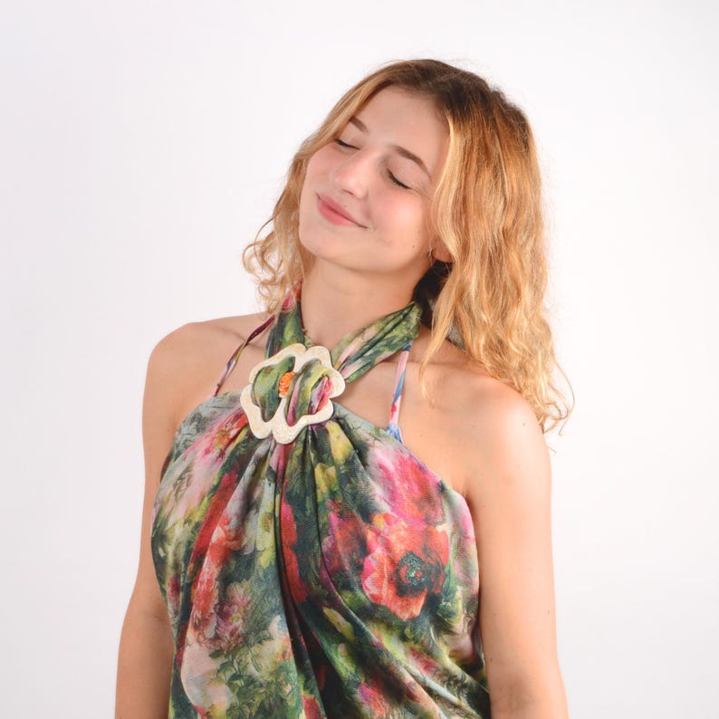 Bikini cover up, sarong wrap or pareo made with handmade ceramic scarf holder image 3