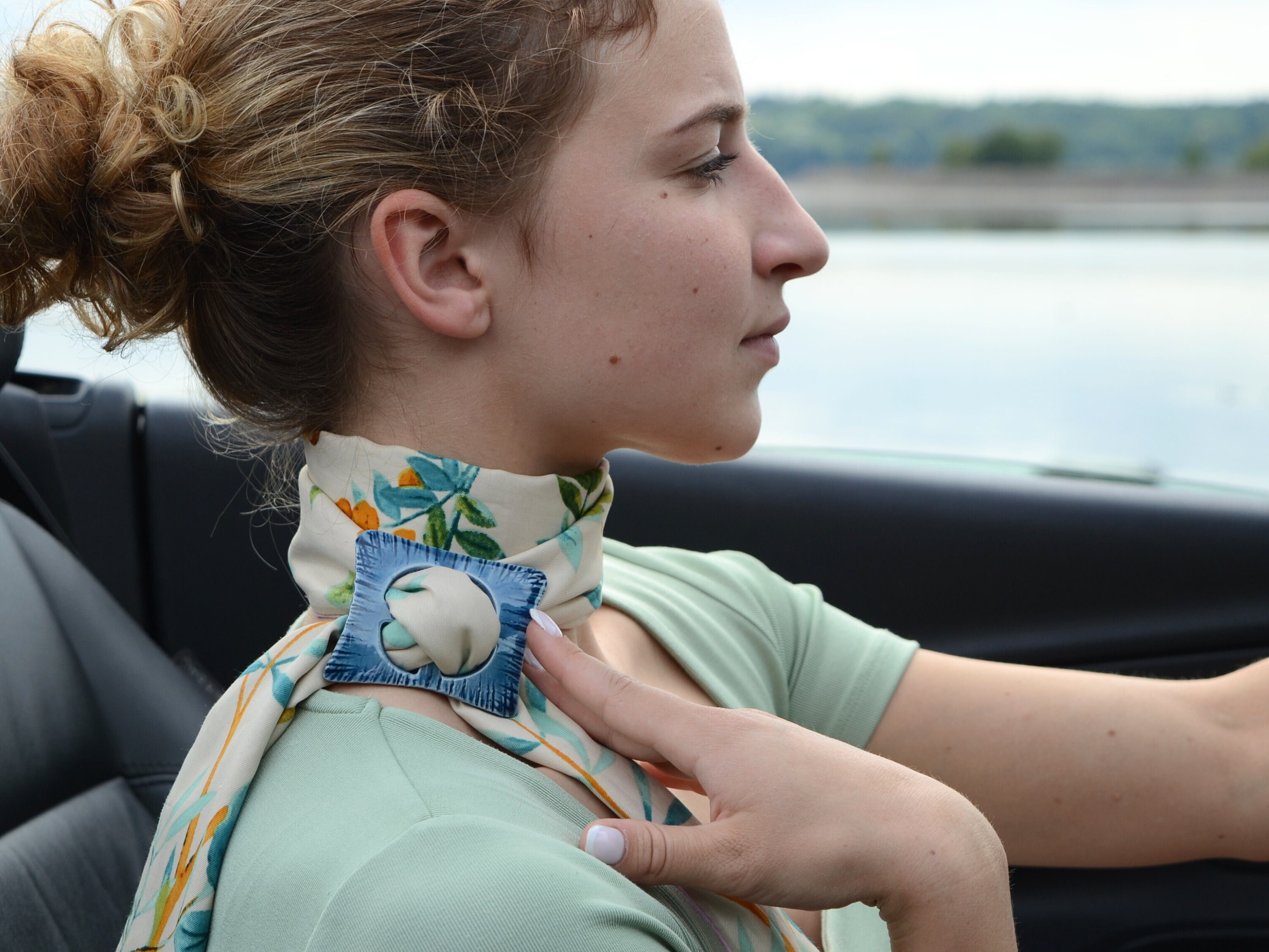 Handmade Ceramic Shawl Brooch: Unique Scarf Ring
