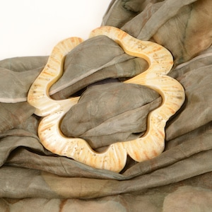 Beige ceramic shawl pin, large sandy shawl ring or brooch