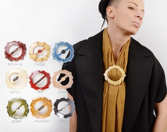 Grote keramische sjaalspeld: handgemaakte sjaalring, bedekken