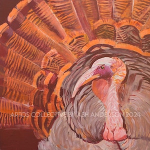 Fall turkey printable art, thanksgiving holiday art, abstract turkey canvas, art print, burnt orange, burgundy, coral - instant download