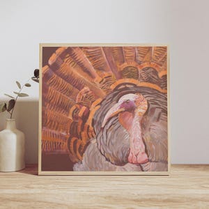Fall turkey art, thanksgiving holiday art, abstract turkey canvas, art print, burnt orange, burgundy, coral - Free Shipping!
