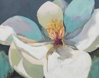 Magnolia printable art for wall gallery, instant download print, abstract magnolia blossom painting for bedroom, farmhouse, gift for her