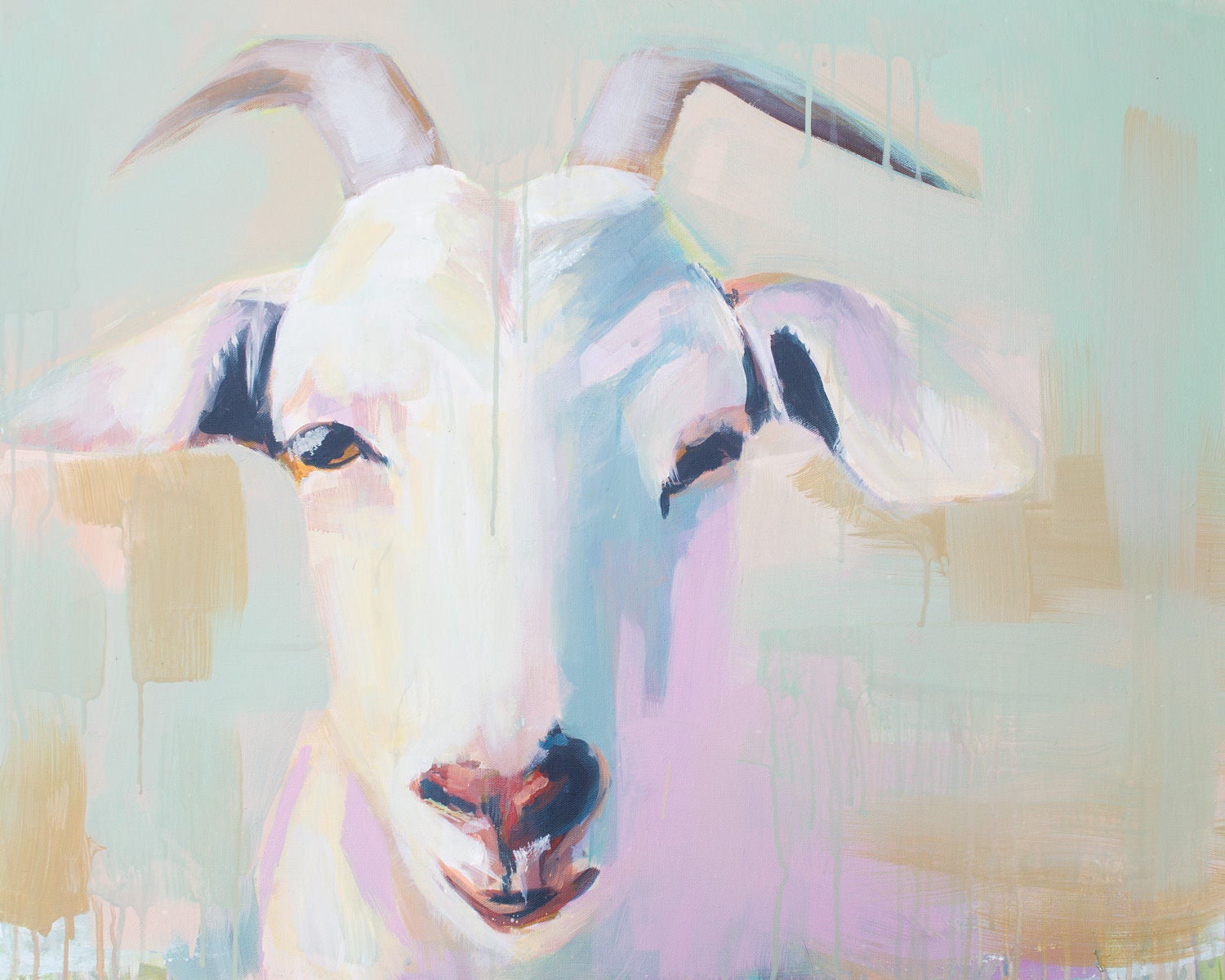 Whimsical Abstract Goat Acrylic Painting Farmhouse Art Mint Etsy
