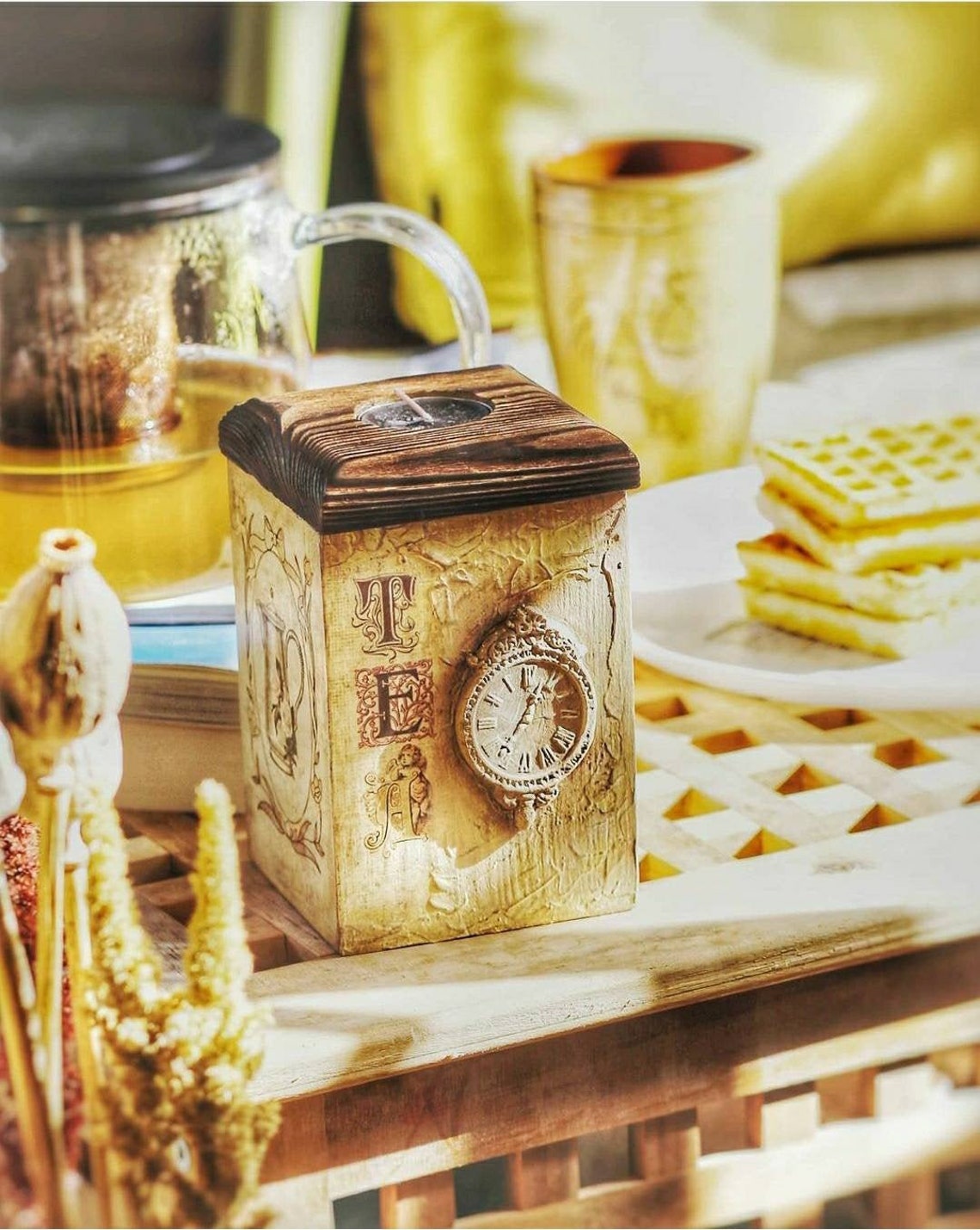 Caja de té Hora del té en beige para almacenar | Etsy