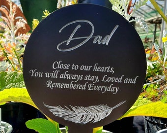 Feather stake Personalised Memorial- cemetery decoration Family name with sentimental poem