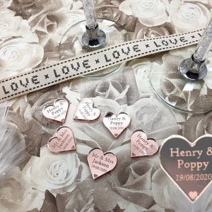 Personalised Heart Mirror Perspex Table Confetti - Wedding/Engagement Table Party Decoration/Favours