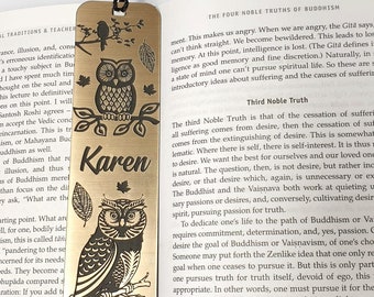 Owl laminated Bookmark, Personalised - lots of colours - great book lovers Gift