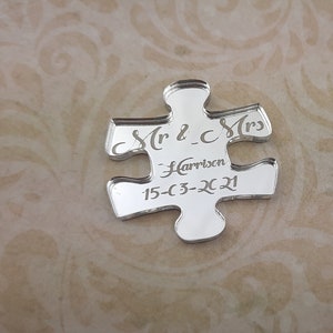 Jigsaw Mirror Perspex Table Confetti, Personalised  - Wedding/Engagement Table Party Decoration/Favours