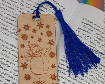 Snowman Castle With Tassel - Laser Engraved Wooden Bookmark