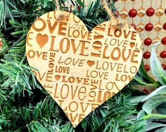 Love Engraved Wooden Heart - Keepsake Hanging Gift Tag Message Quote Decoration- Laser Engraved