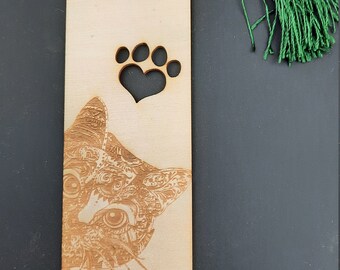Peeping Cat- Laser Engraved Wooden Bookmark