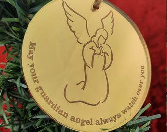 Ángel de la guarda de Navidad - Decoraciones navideñas con espejo - Adornos colgantes para árboles, grabado con láser, chuchería