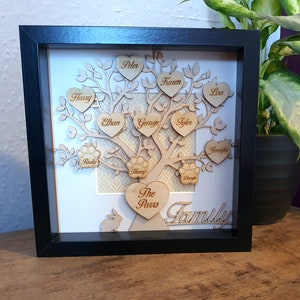 Family Tree with Engraved Wooden Hearts, Personalised family tree frame, engraved names, mothers day