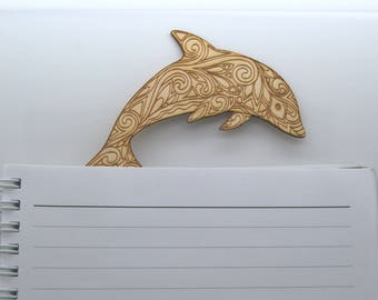 Dolphin doodle - Laser engraved  Wooden Bookmark