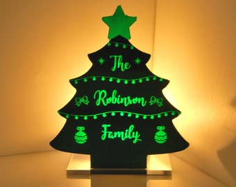 Christmas Tree Personalised Family - Mirror Perspex Tea Light Candle Holder - Xmas Decoration