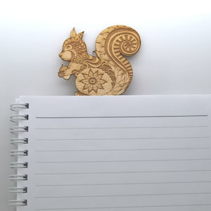 Squirrel doodle - laser engraved Wooden Bookmark