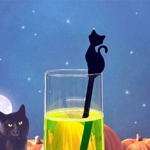 Schwarze Katze Cocktail Rührer 5er Set- Party Swizzlers - Halloween!