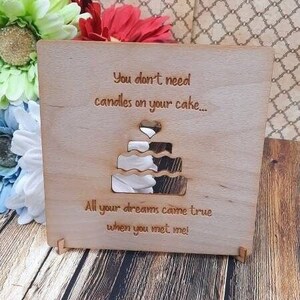 Grappige kaarsen Quote - Gepersonaliseerde houten kaart met standaard en envelop - Uniek/grappig cadeau/verjaardag/verjaardag/liefde