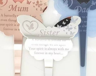 Butterfly  stick Personalised Memorial - a Pretty grave side, 200mm / 324mm cemetery decoration Family name with sentimental poem
