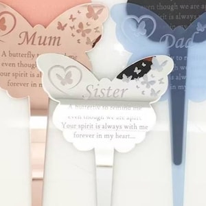 Butterfly  stick Personalised Memorial - a Pretty grave side, 200mm / 324mm cemetery decoration Family name with sentimental poem