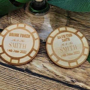 Fichas, Fichas Personalizadas Grabadas con Láser - Bodas - Decoración de Bodas