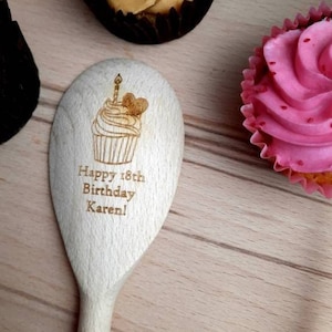 Happy Birthday Cupcake, Personalised  - Engraved Wooden Spoon - Great gift