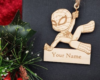 Personalized Superhero Christmas Bauble - Engraved Wood or Acrylic