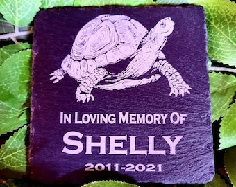 Tortoise Memorial, Laser Engraved Slate Personalised Exotic Pets Design , 10cm/10cm