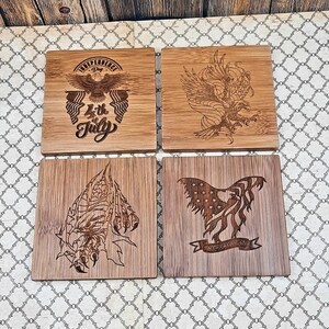 Set Of 4 American Coasters - Laser Engraved Wooden Coasters  - great Gift.