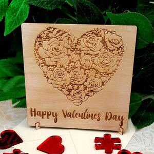 Biglietto a forma di cuore di felice San Valentino, biglietto in legno con supporto, San Valentino, persona amata
