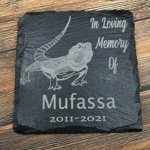 Bearded Dragon Memorial, Laser Engraved Slate Personalised Reptile Design , 10cm/10cm