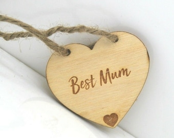 Engraved Wooden Heart - Best Mum, Keepsake Gift Tag