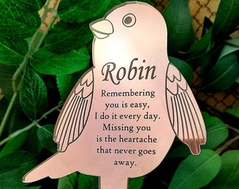 Robin stick Personalised Memorial  - cemetery decoration Family name with sentimental poem - Grave Marker