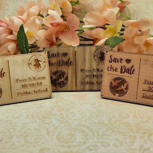 Guardar la etiqueta de postal de fecha, grabado con láser personalizado, boda, cumpleaños,